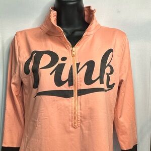 PINK Victoria's Secret Peach Half-Zip Pullover with Black Logo